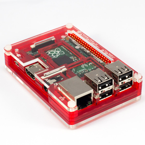 Raspberry Pi model B+ in a Pimoroni Pibow Coupe case