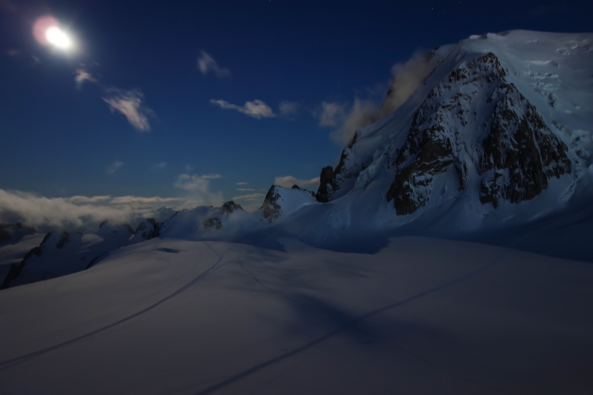 Moonlight on the north face of Mt Blanc du Tacul