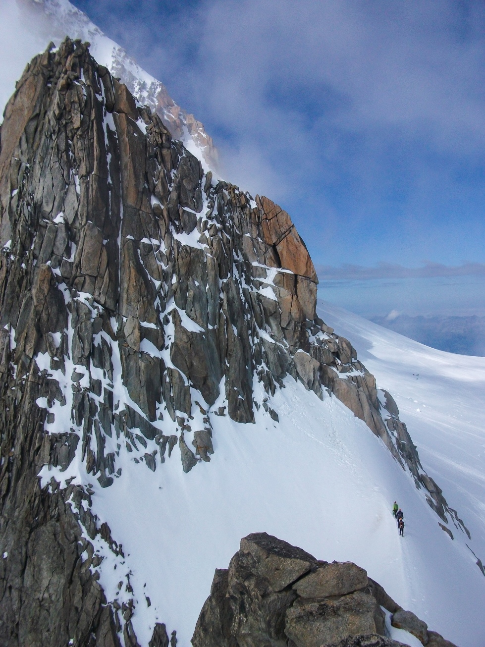summer alpine  climbing on the traverse of pointe lachenal chamonix