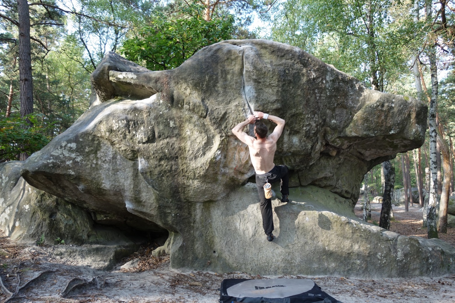 summer rock climbing bouldering in rocher saboux fontainebleau