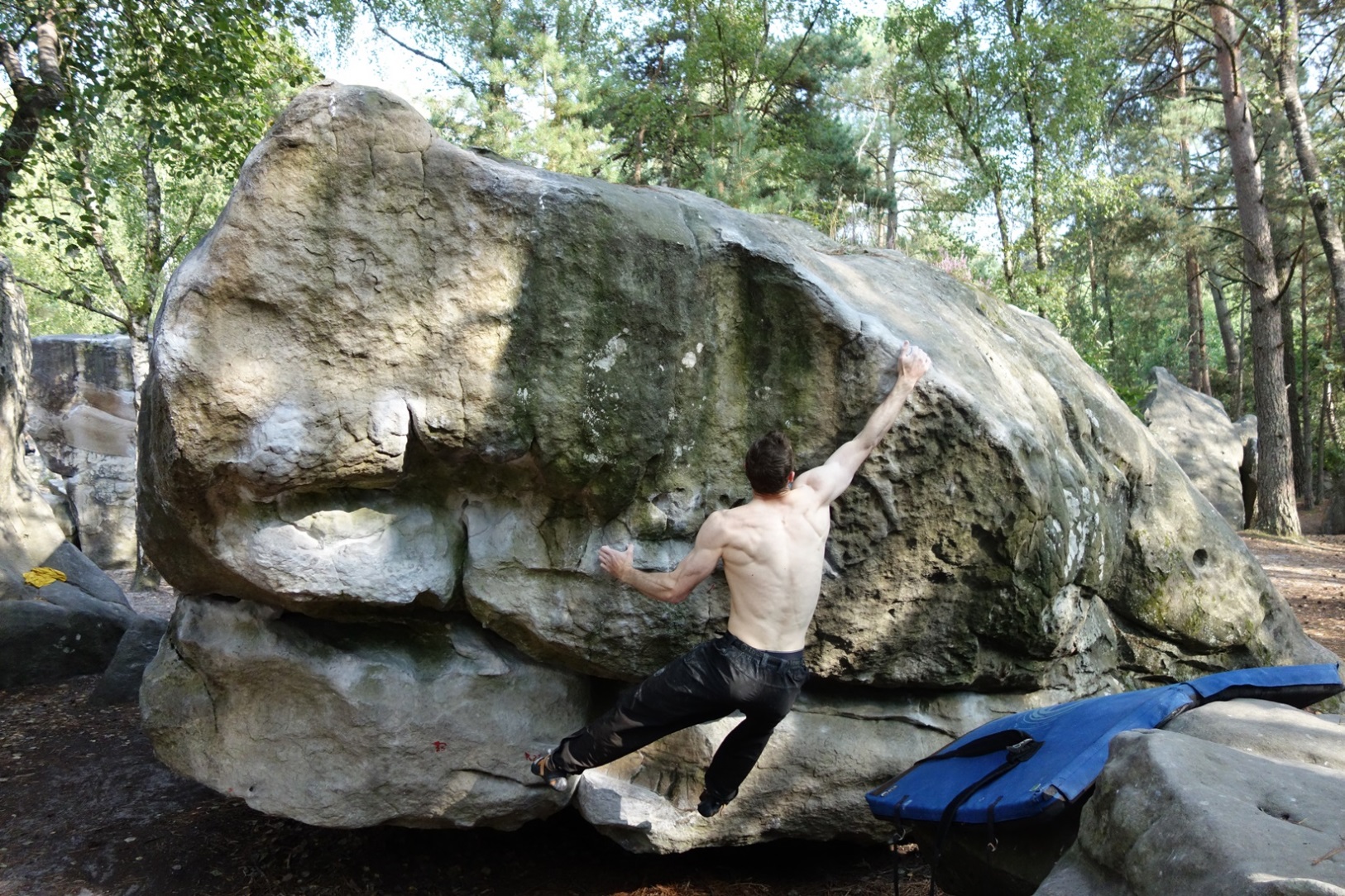 summer rock climbing bouldering in rocher saboux fontainebleau