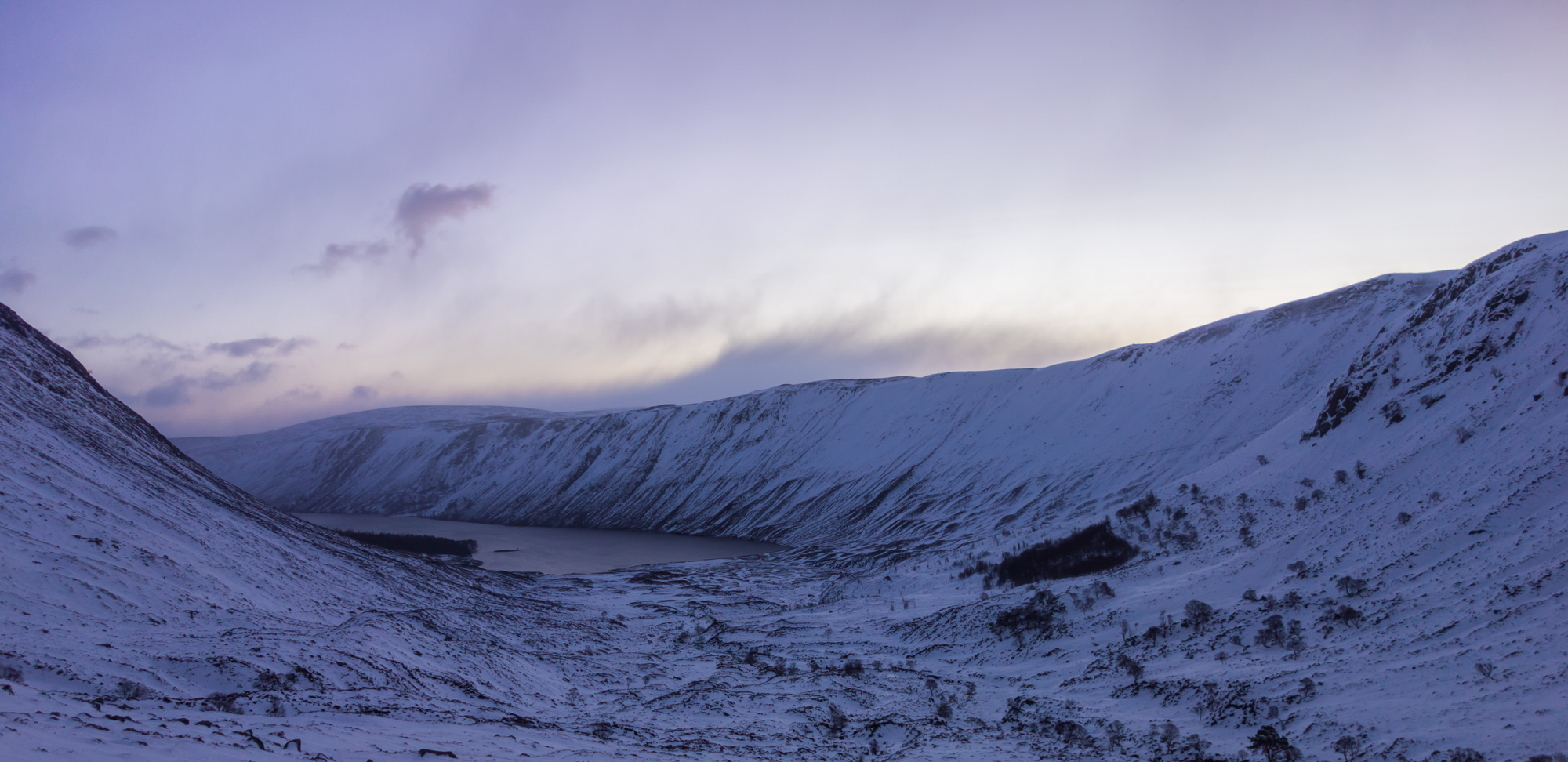 scottish winter ice climbing on the drool eagles rock loch muick dawn view