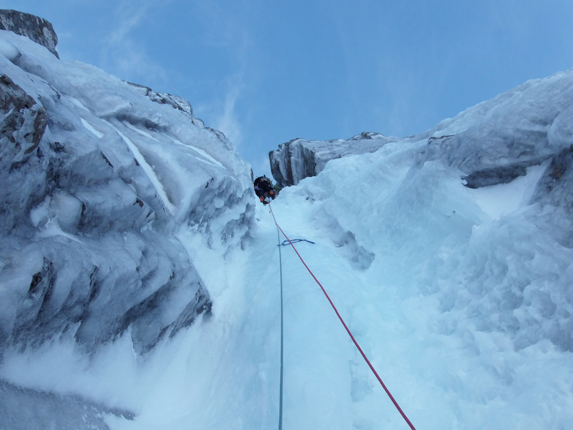 scottish winter ice climbing on point five gully ben nevis