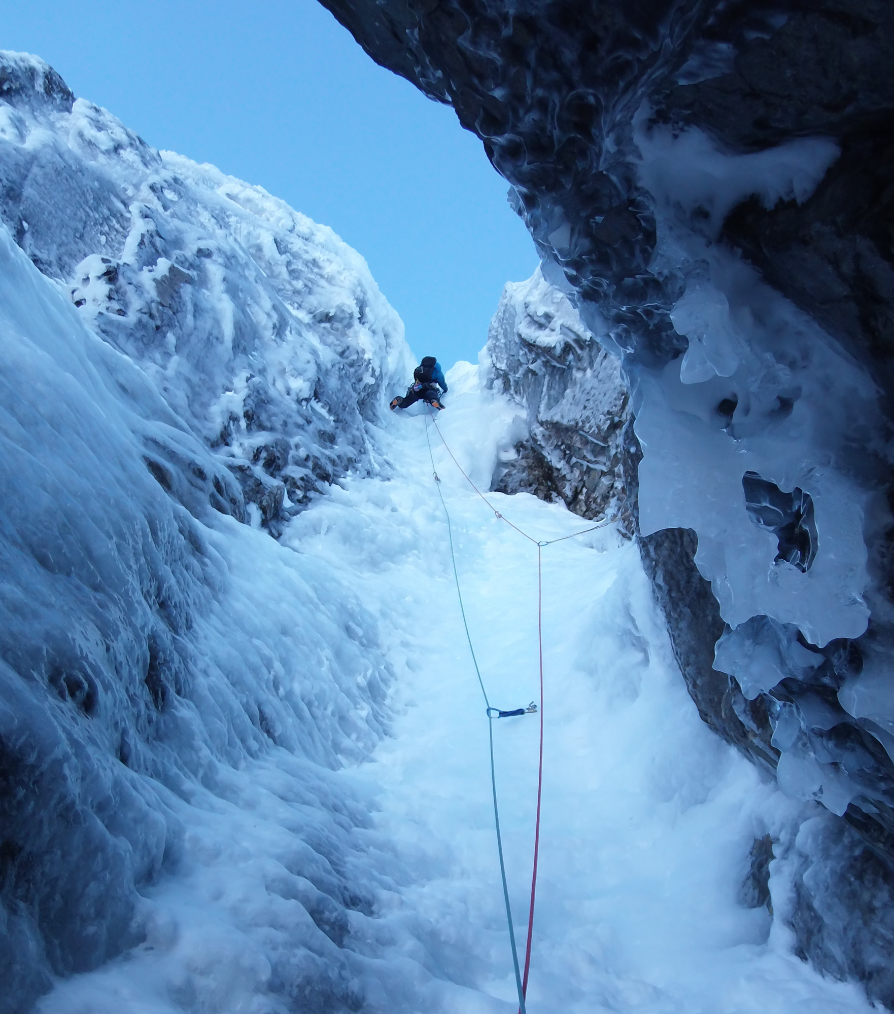 scottish winter ice climbing on point five gully ben nevis