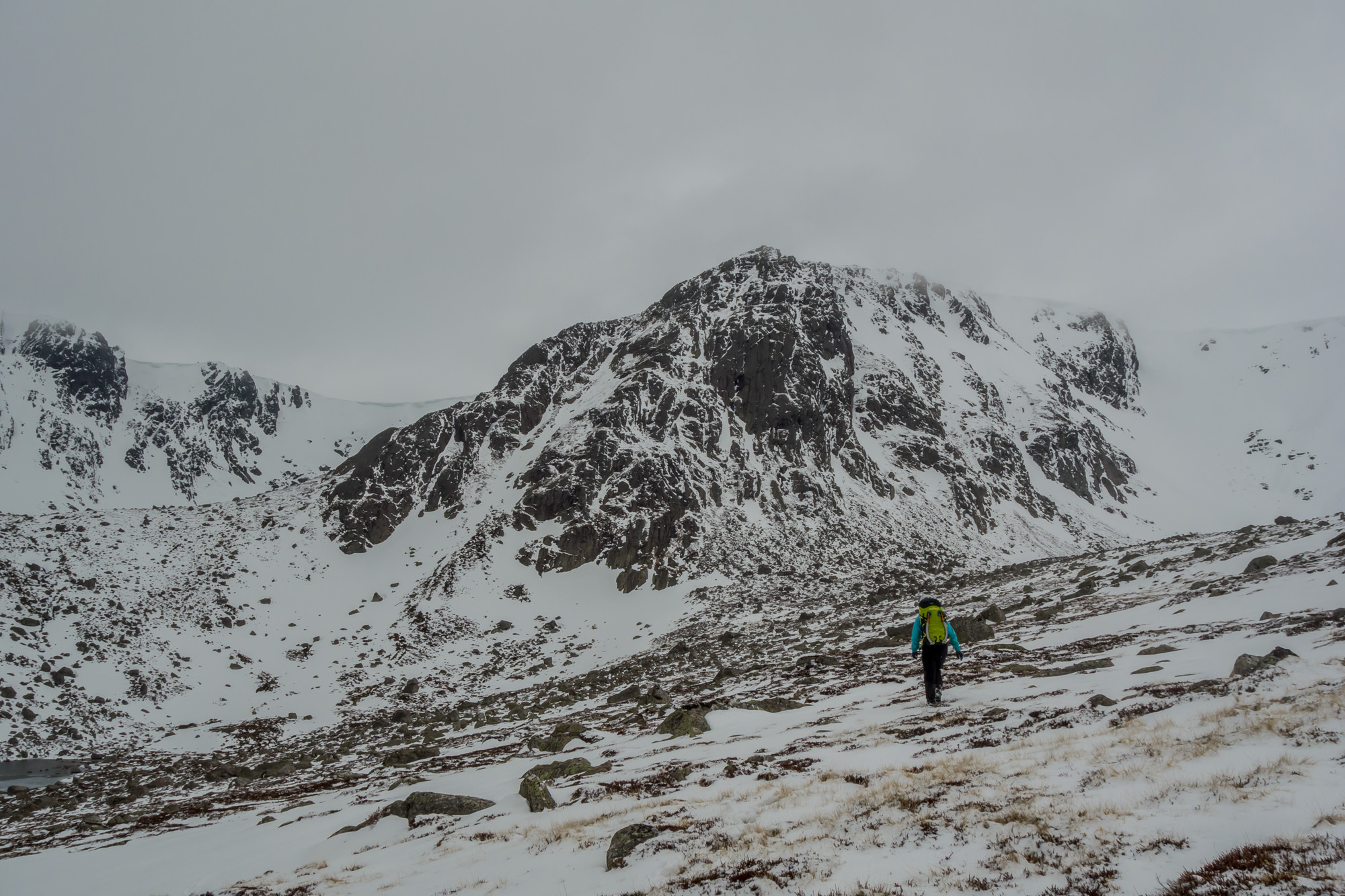 Crossing the moor on the way to Dividing Buttress with the route Slab and Arete on the left hand skyline