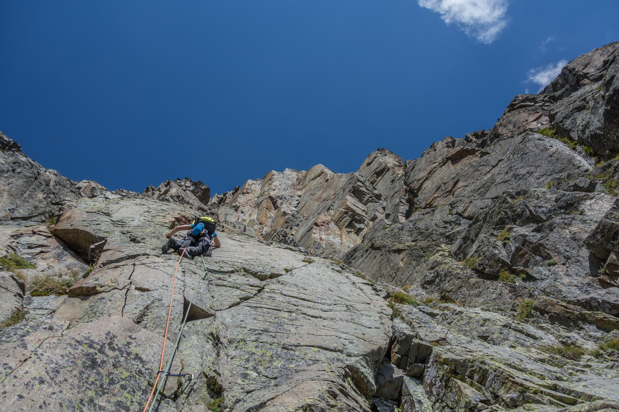 Great climbing on the first pitch of L'an d'Emile