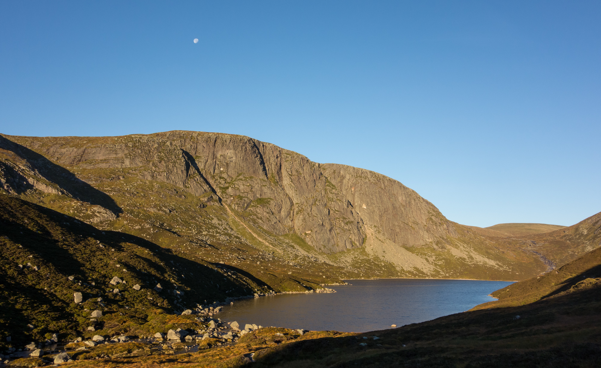 The moon goes down behind the awe-inspiring Creag an Dubh Loch