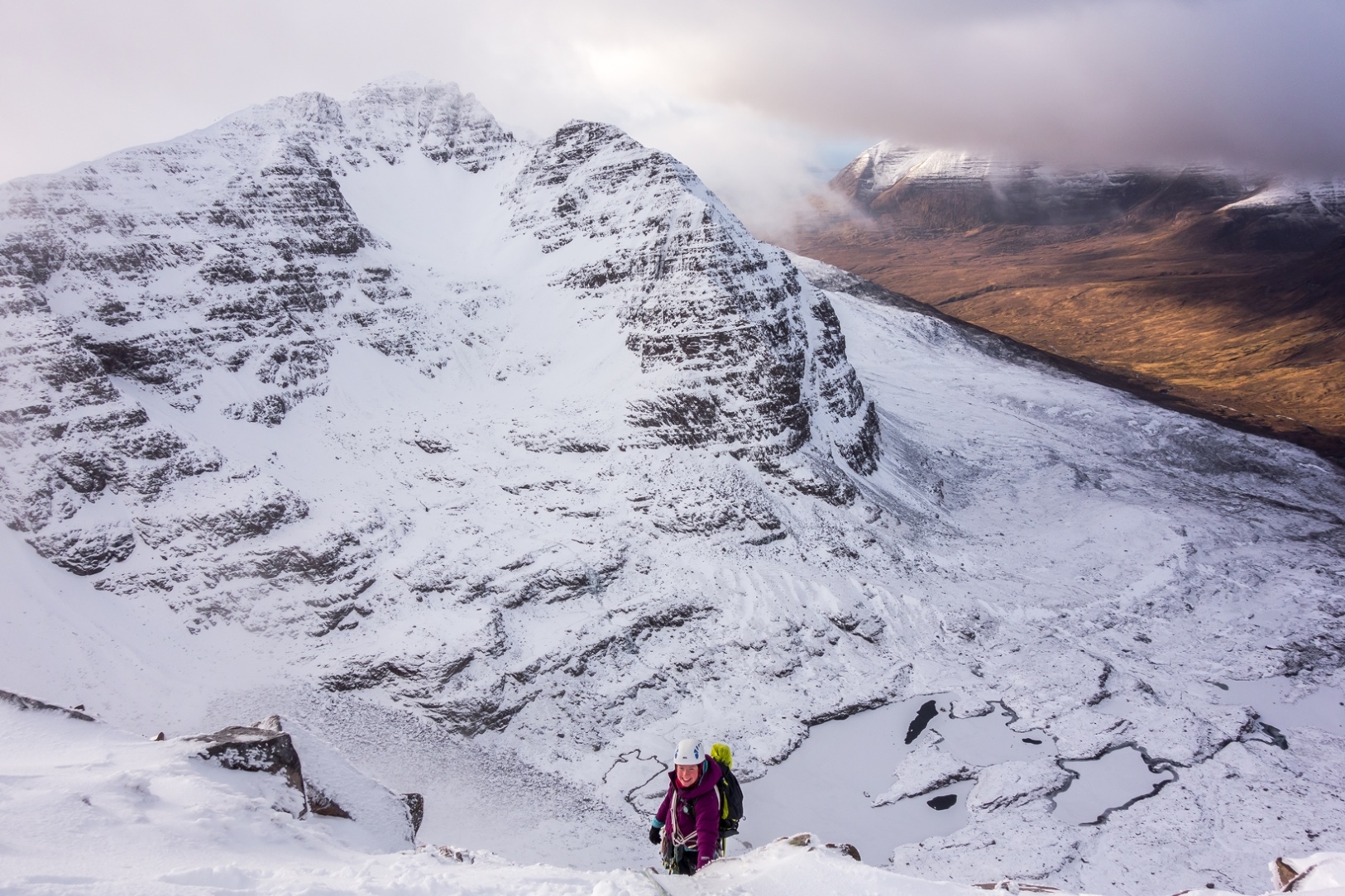 Mrs Riley in her element - beautiful views into Coire na Caime and on to Beinn Alligin