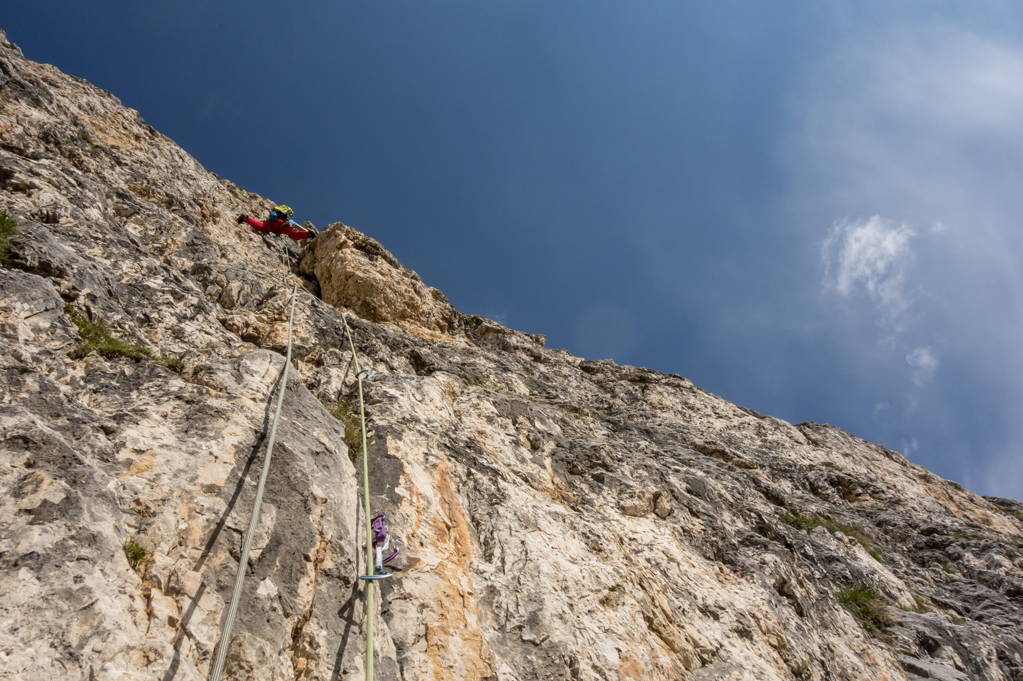 alpine summer rock climbing on the comici falzarego pass in the dolomites