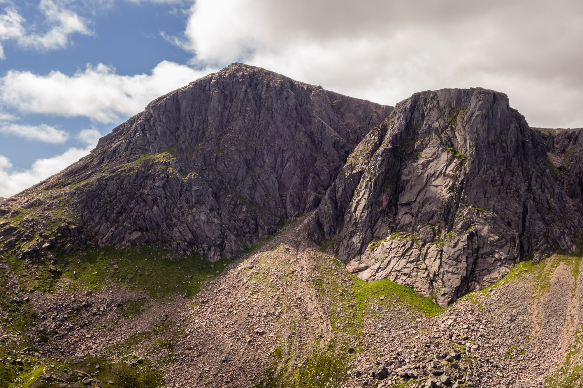 The spectacular and intimidating Carn Etchachan (left) and The Shelterstone Crag (right).