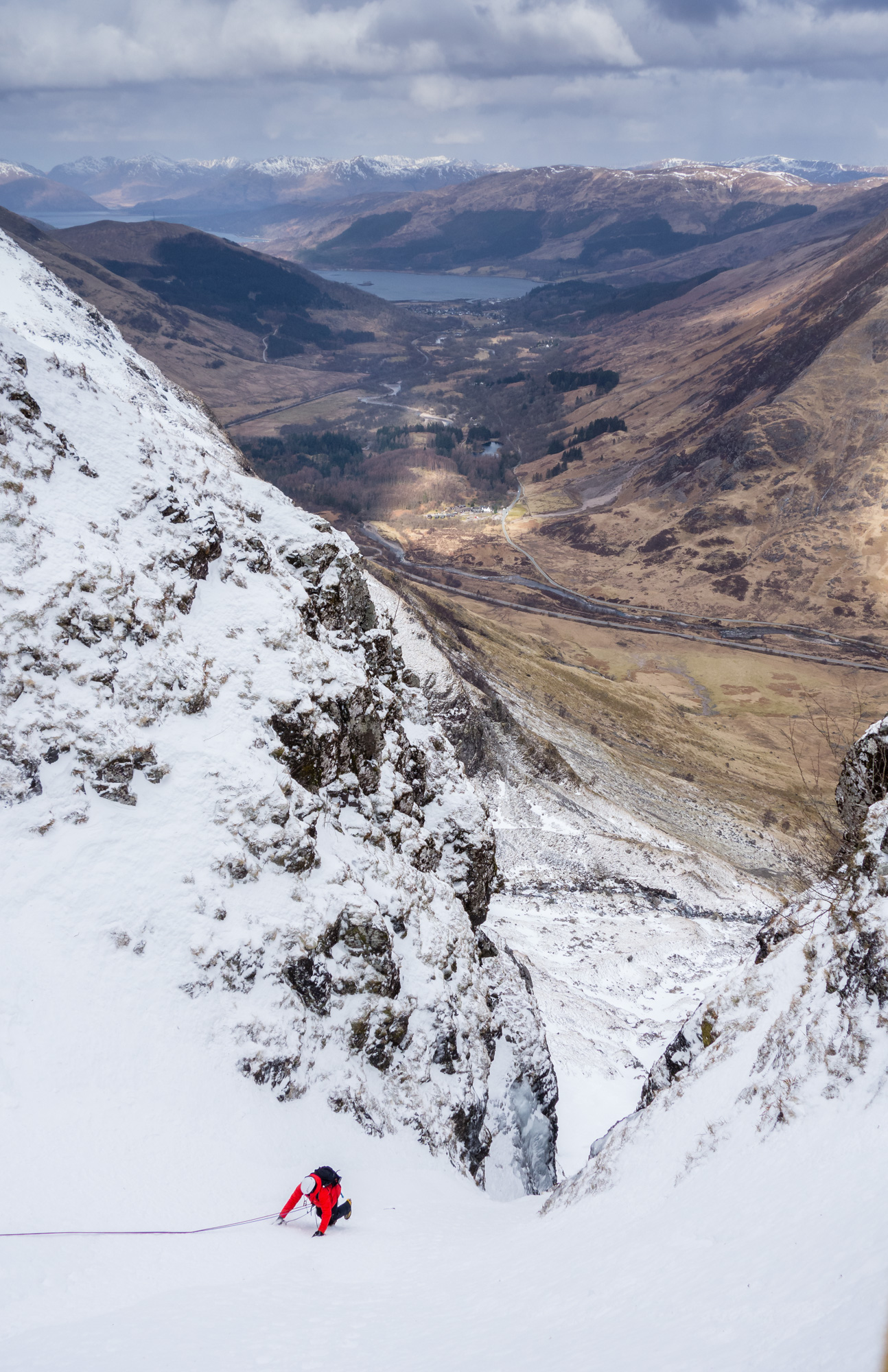 scottish winter ice climbing on no6 gully aonach dubh