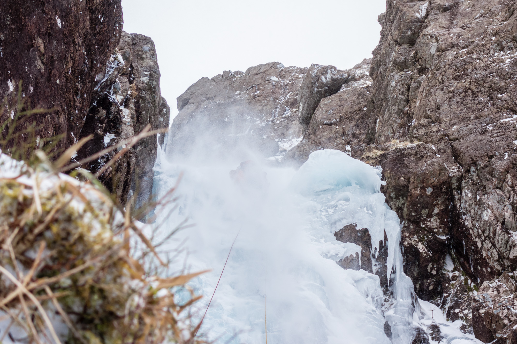 scottish winter ice climbing on no6 gully aonach dubh