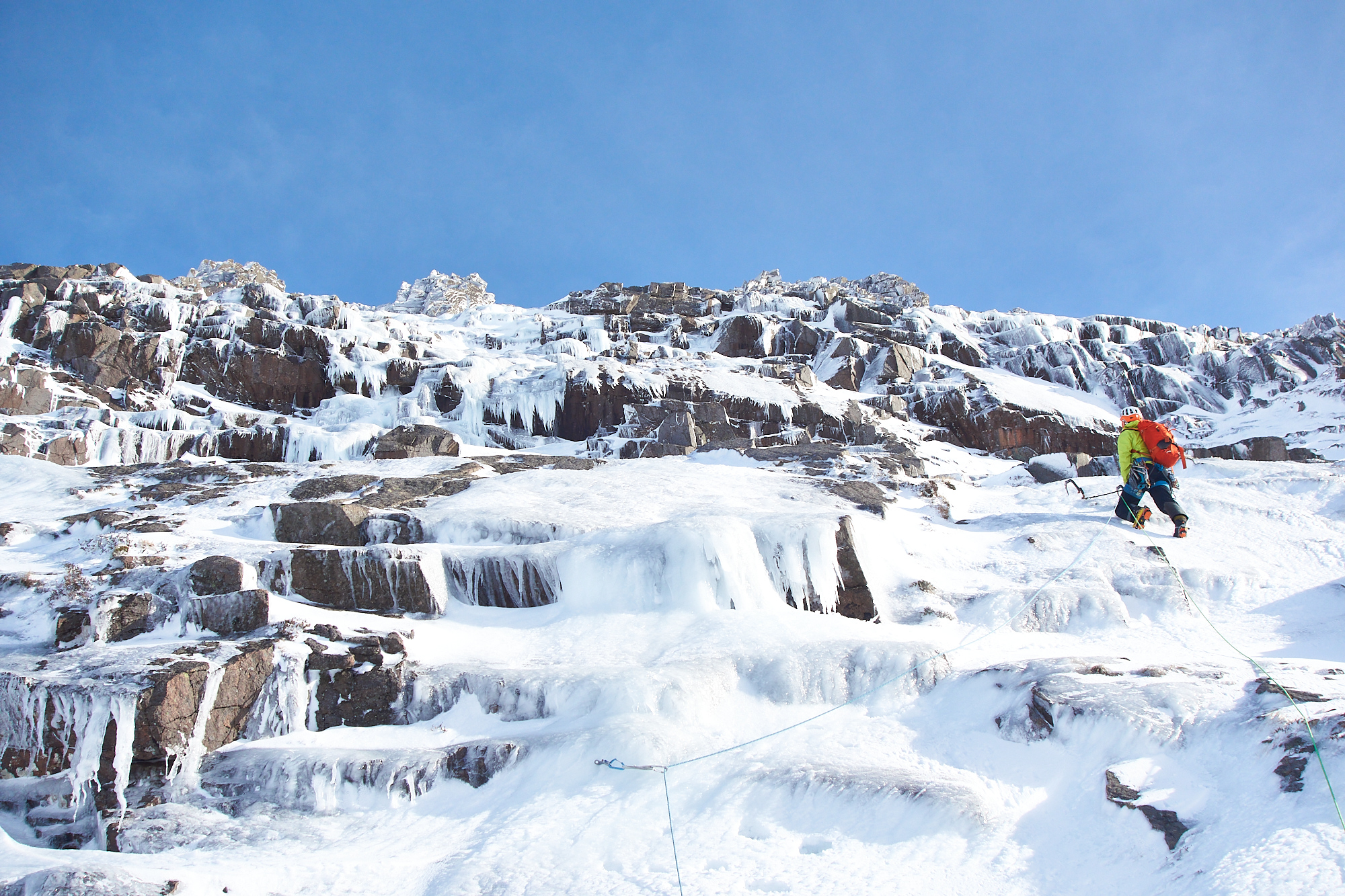 scottish winter ice climbing on an ice surprise lurchers crag