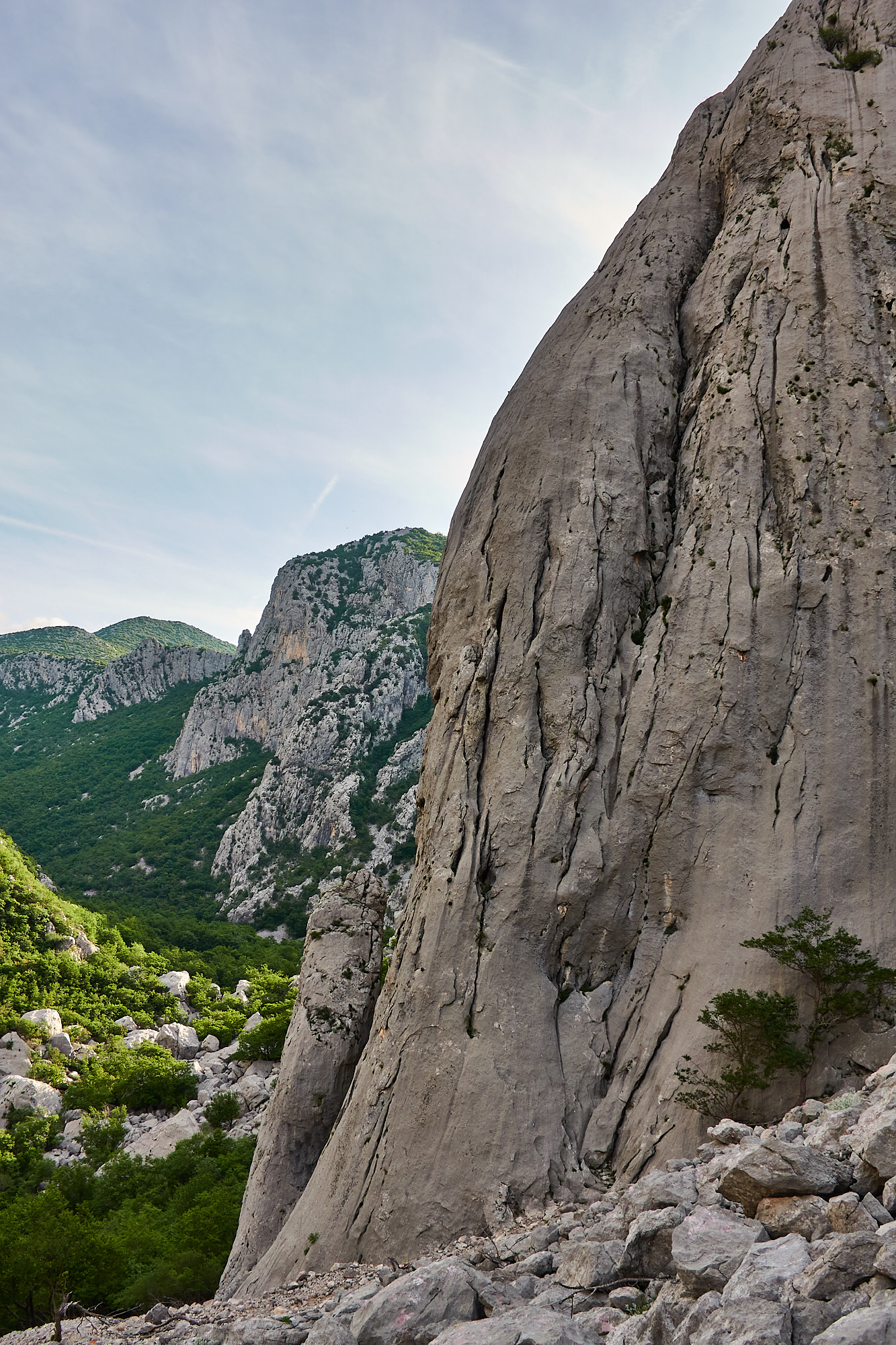 A view of a large limestone buttress called Stup on Anica Kuk in the Paklenica gorge in Croatia