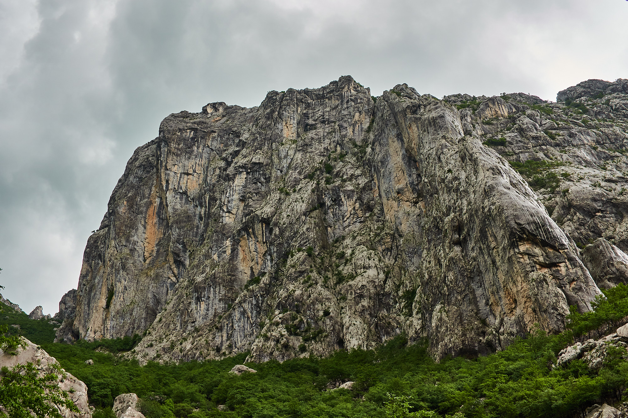 A large limestone buttress called Stup on Anica Kuk in the Paklenica gorge in Croatia