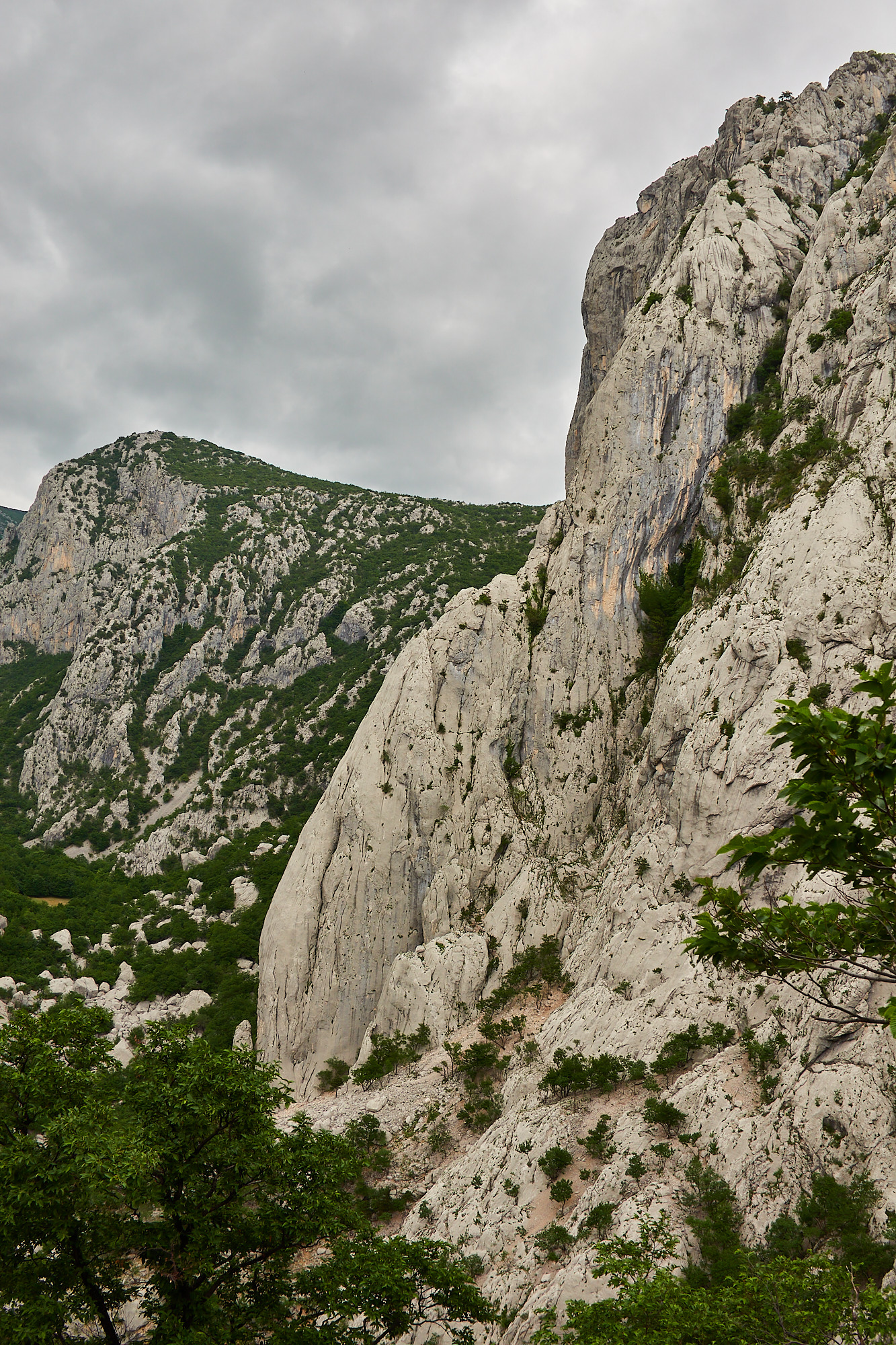 A view of a large limestone buttress called Stup on Anica Kuk in the Paklenica gorge in Croatia