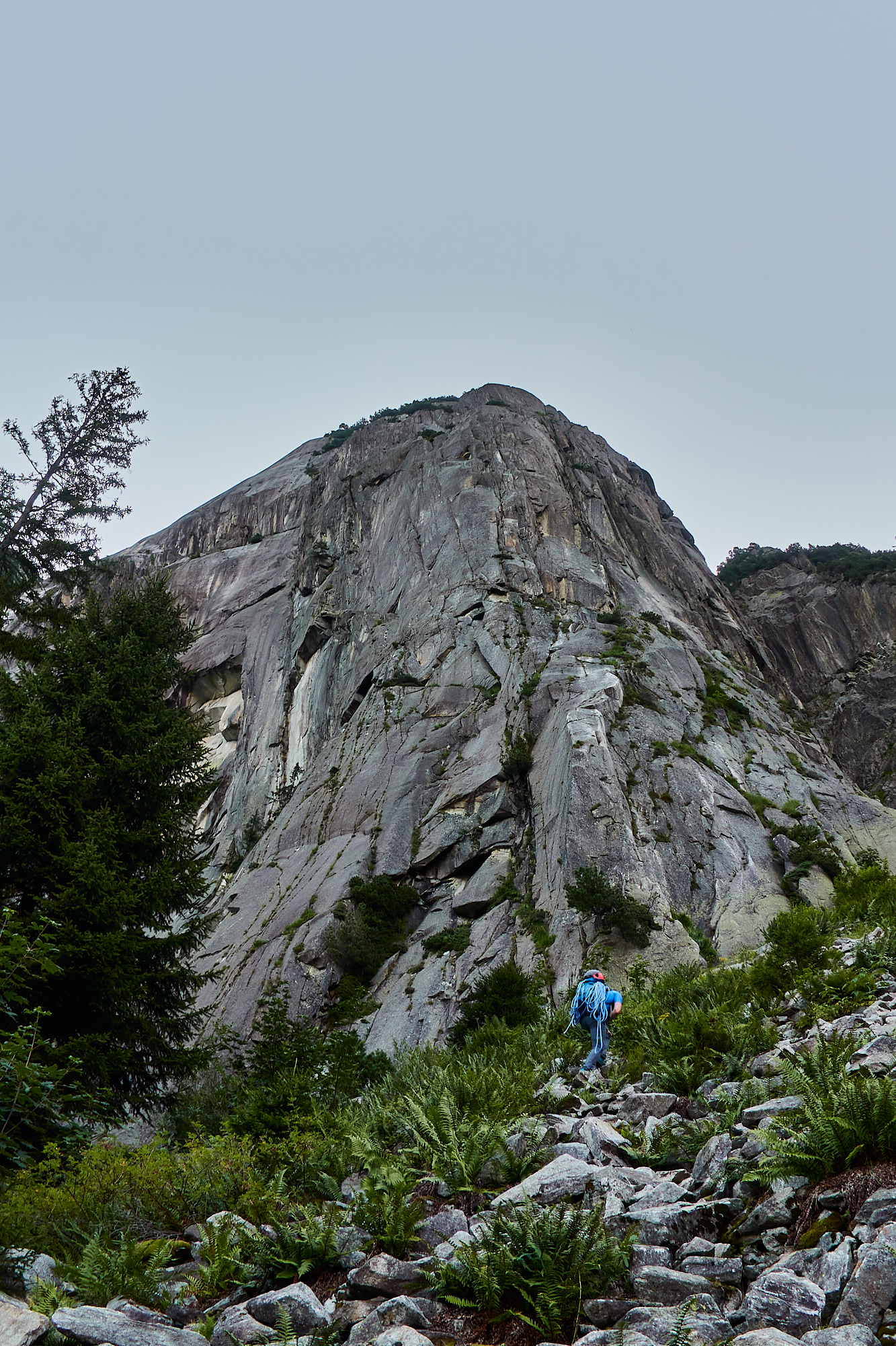 A view of the Handegg granite cliffs and slabs in the Grimsel Pass from near the bottom of Fairhands Line