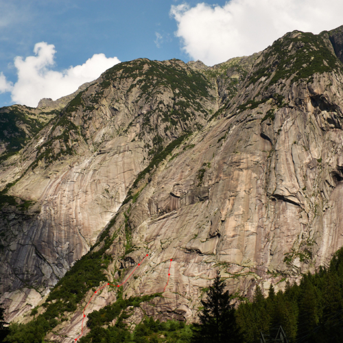 A view of the Handegg granite cliffs and slabs in the Grimsel Pass