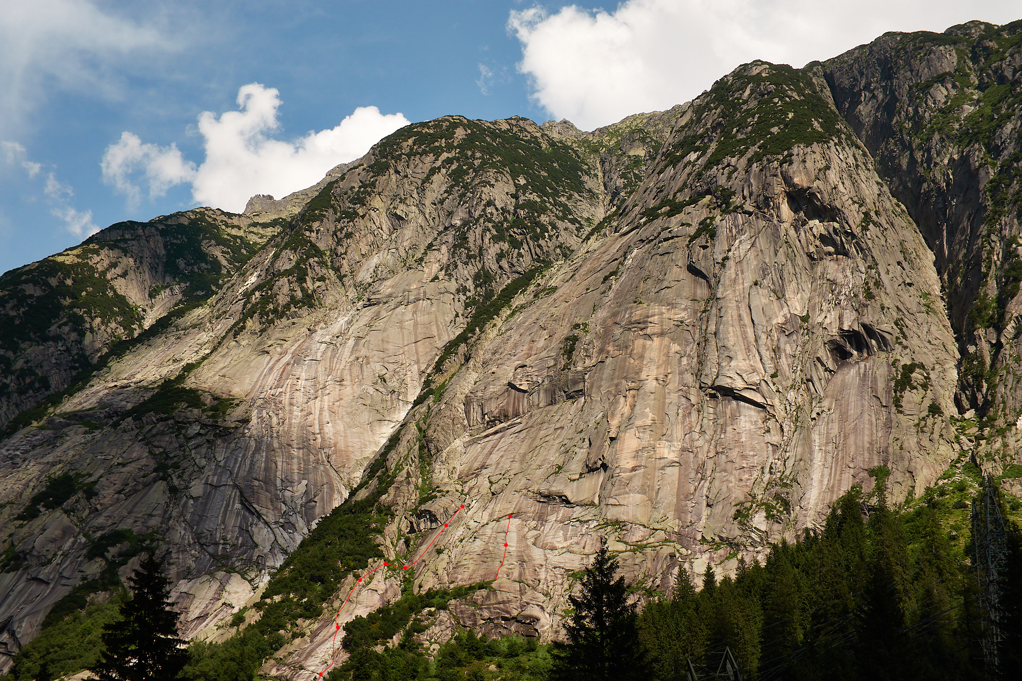 A view of the Handegg granite cliffs and slabs in the Grimsel Pass